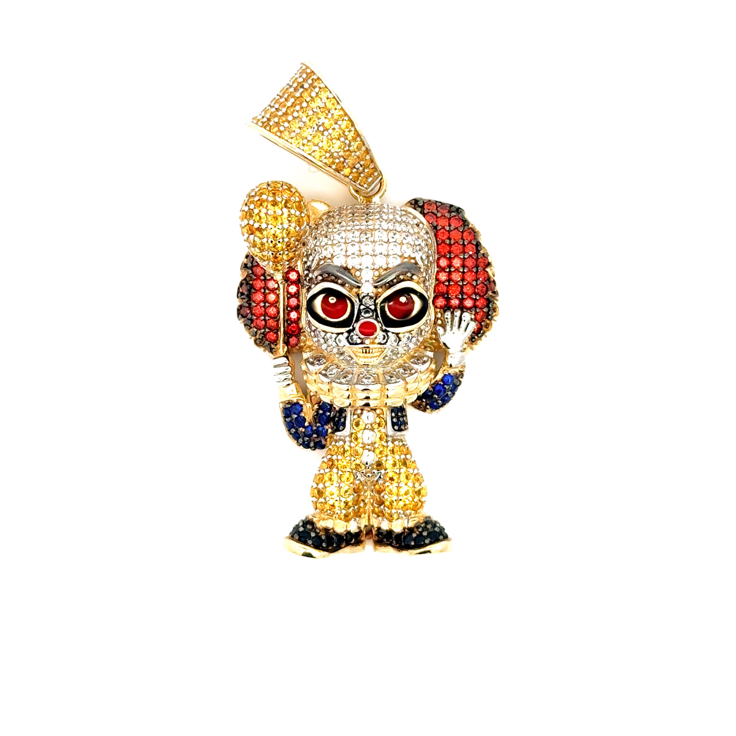 9K Yellow Gold Iced Out Hollow Clown Pendant