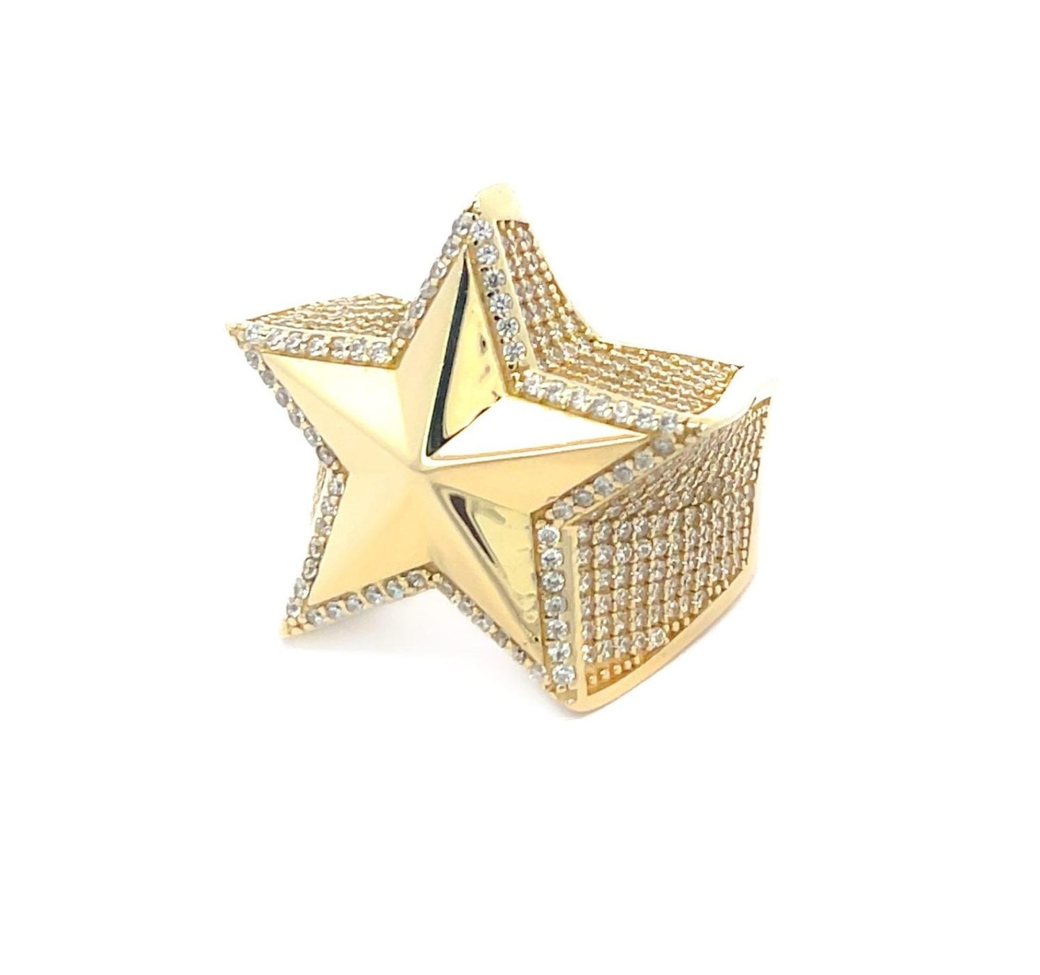 9K Yellow Gold Plain Polished Star Ring With Gem Set Sides