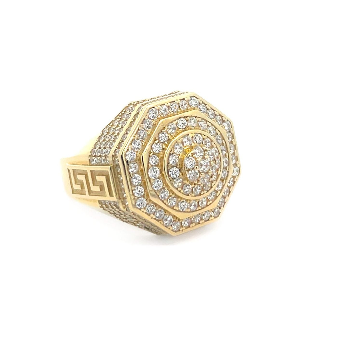 9K Yellow Gold Fully Gem Set Oval Ring With Greek Key Patterns 2