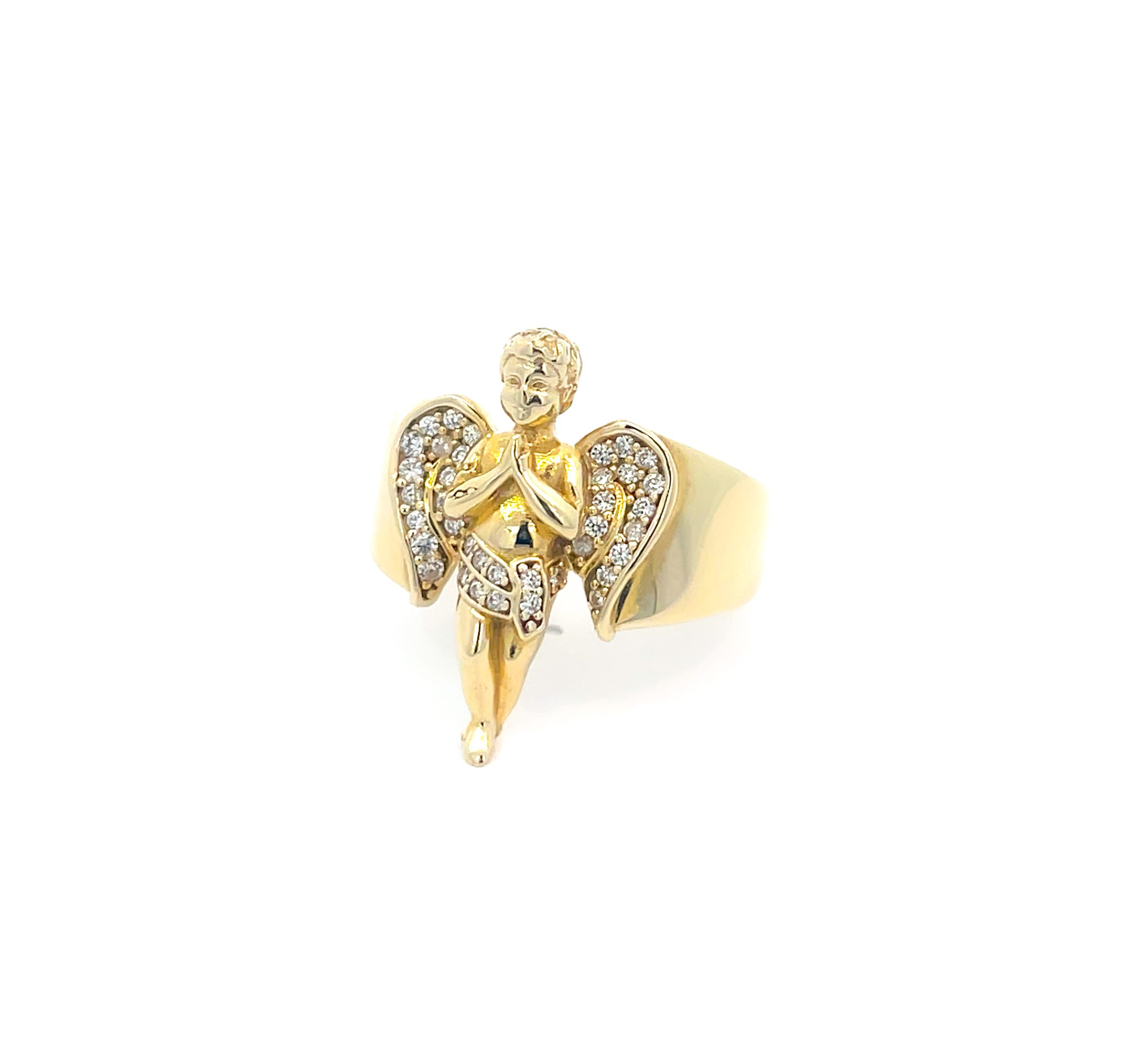 9K Yellow Gold Angel Ring With CZ Stones