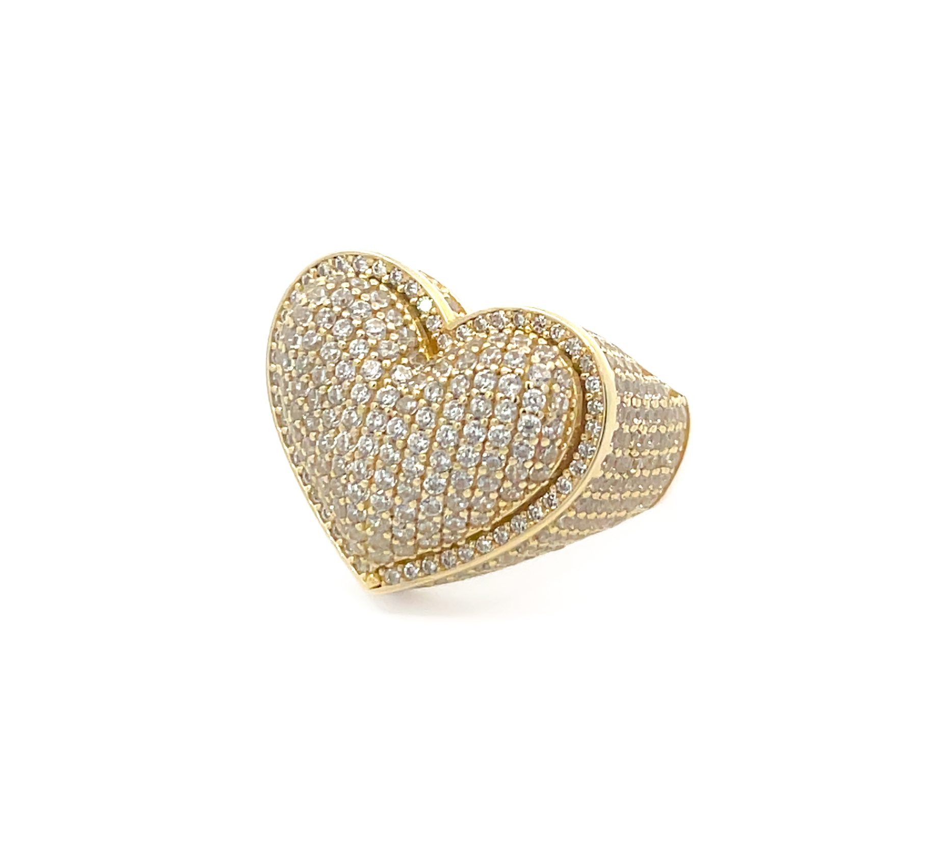9K Yellow Gold Heart Shaped Ring With CZ Stones