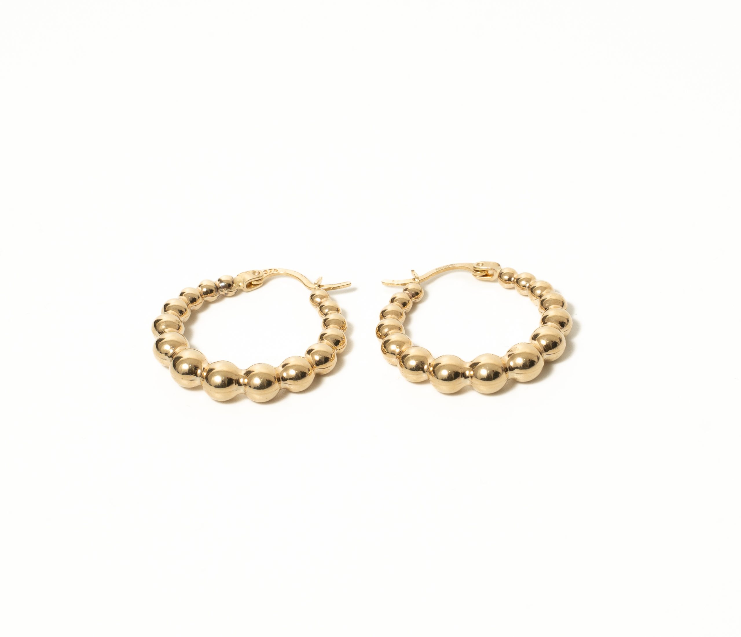 9K Yellow Gold Beaded Creole Hoop Earrings