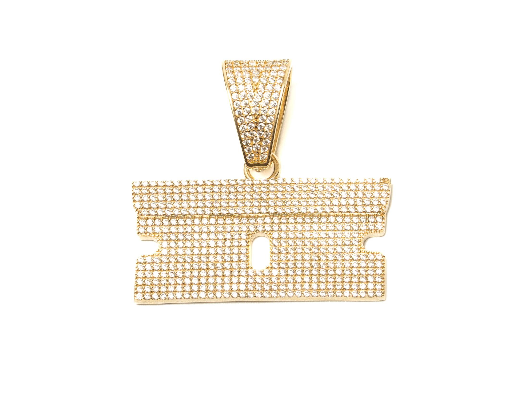 9K Yellow Gold Full CZ Stone Set Razor Blade Pendant