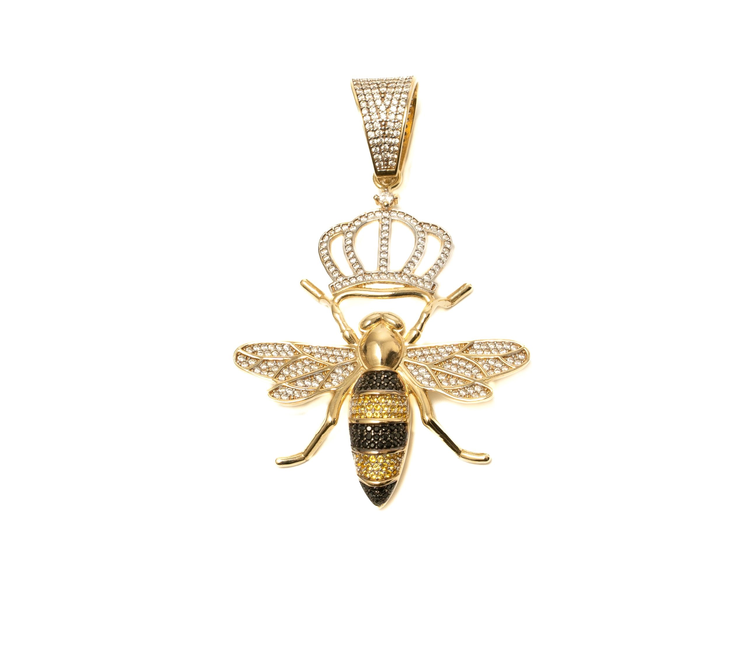 9K Yellow Gold Fully CZ Set Queen Bee Pendant