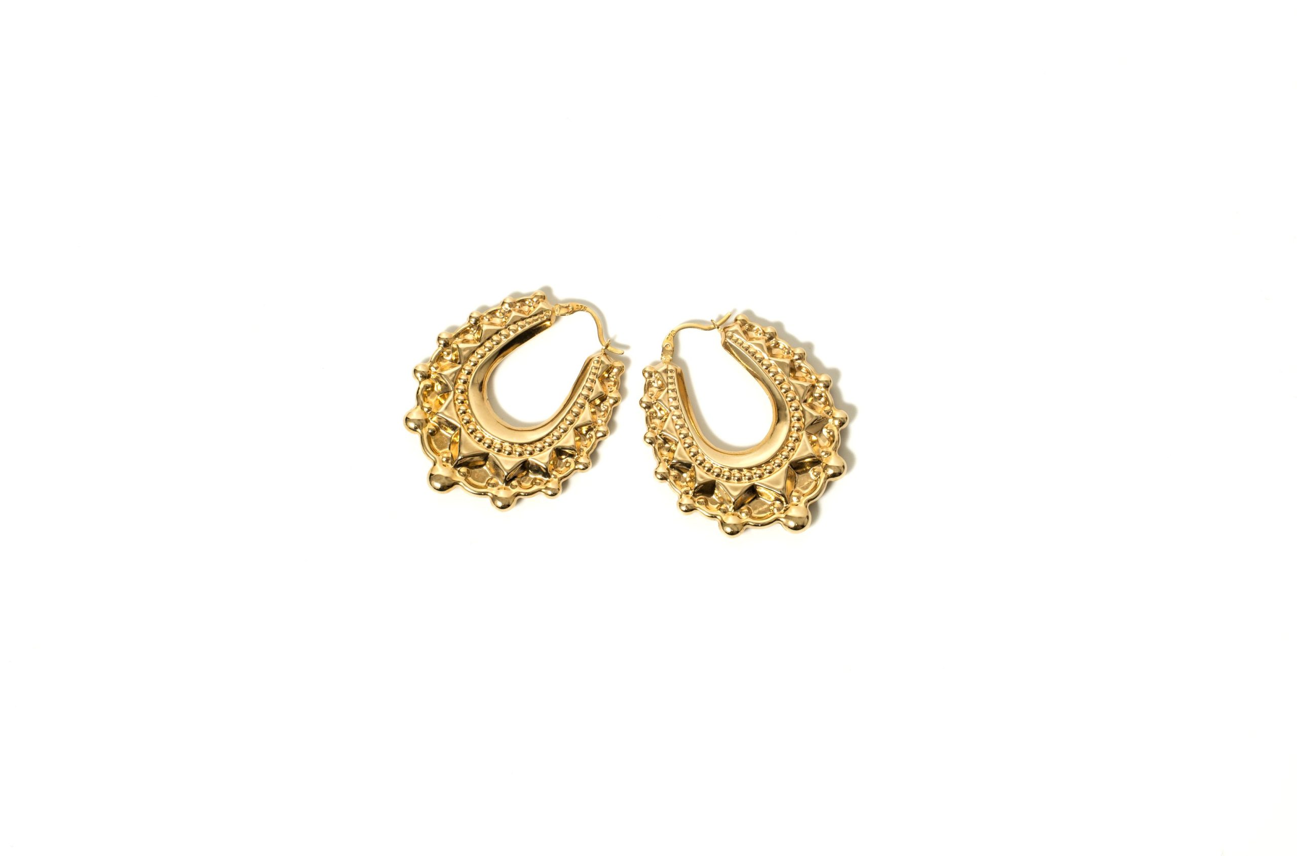 9K Hollow Yellow Gold Medium Traditional Creole Hoop Earrings